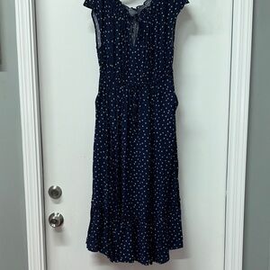 Elegant Navy Polka Dot Dress